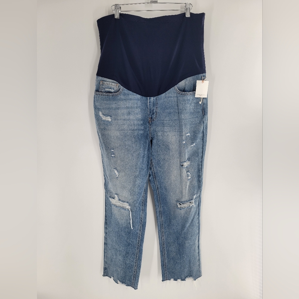 Pinkblush  Distressed Maternity Cropped Full Panel Straight Leg Jeans Size 31